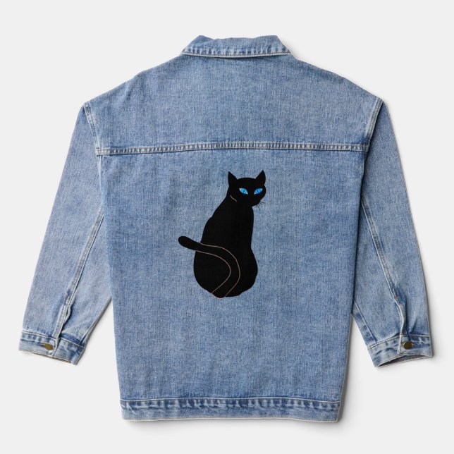 Black Cat With Blue Eyes Denim Jacket (Back)