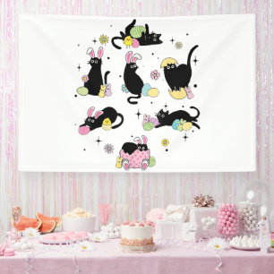 Black Cat with Bunny Eggs Banner