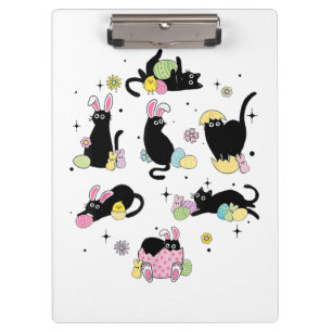 Black Cat with Bunny Eggs Clipboard