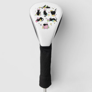 Black Cat with Bunny Eggs Golf Head Cover