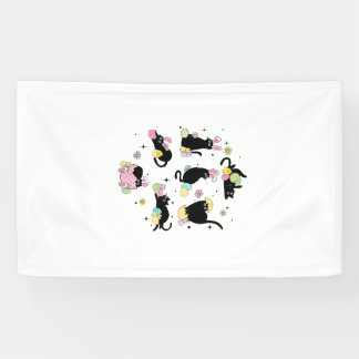 Black Cat with Bunny Eggs Happy Easter Day Matchin Banner