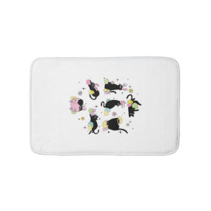 Black Cat with Bunny Eggs Happy Easter Day Matchin Bath Mat