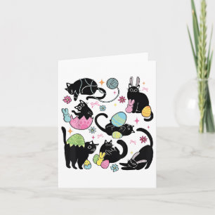 Black Cat With Bunny Eggs Happy Easter Day Matchin Card