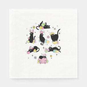 Black Cat with Bunny Eggs Happy Easter Day Matchin Napkin