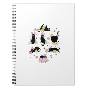 Black Cat with Bunny Eggs Happy Easter Day Matchin Notebook
