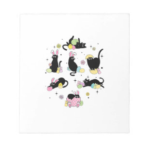 Black Cat with Bunny Eggs Happy Easter Day Matchin Notepad