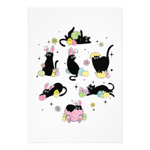 Black Cat with Bunny Eggs Photo Print