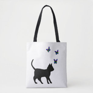 Black Cat with Butterfly Tote Bag