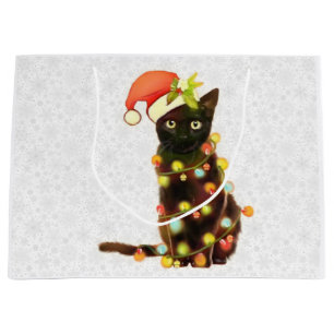 Black Cat With Christmas Lights Gift Bag