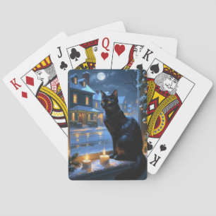 Black Cat With Christmas Lights Holiday Playing Cards