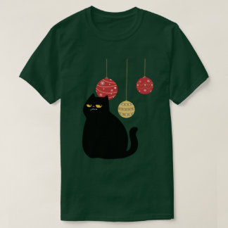 Black Cat with Christmas Ornaments T-shirt