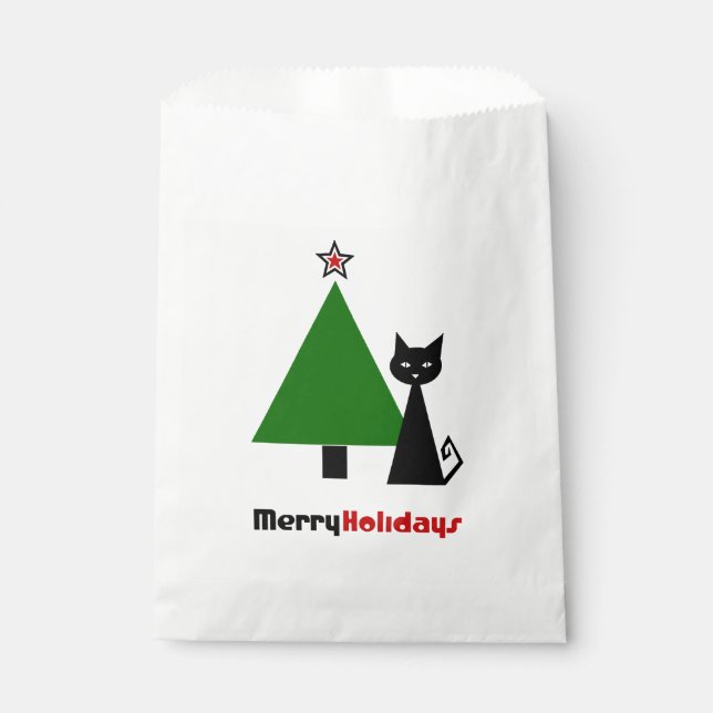 Black Cat with Chrstmas Tree Favour Bags (Front)