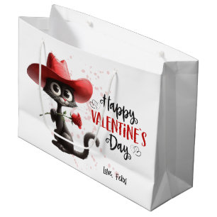 Black Cat With Cowboy Hat Happy Valentines Day  Large Gift Bag