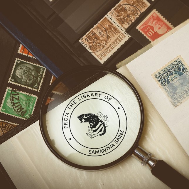 Black Cat with Crystals From The Library of Book Rubber Stamp (Creator Uploaded)