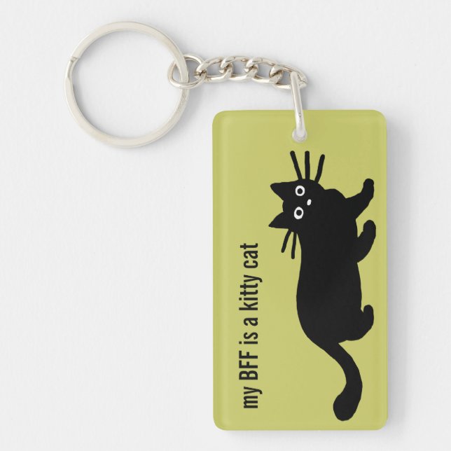 Black Cat with Customisable Colour and Text Key Ring (Front)