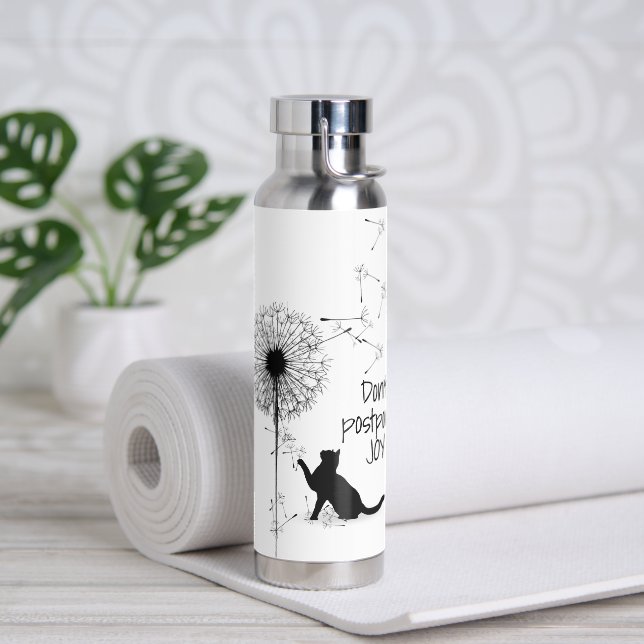 Black Cat with Dandelion and Quote Water Bottle (Yoga)