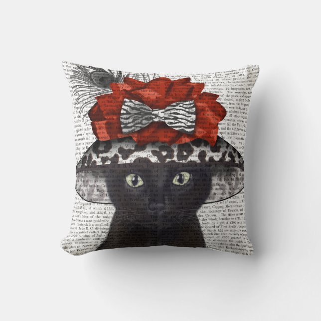 Black Cat with Fabulous Hat Cushion (Front)