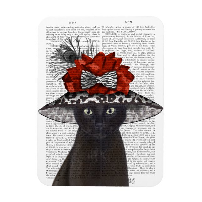 Black Cat with Fabulous Hat Magnet (Vertical)