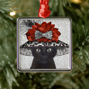 Black Cat with Fabulous Hat Metal Tree Decoration
