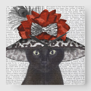 Black Cat with Fabulous Hat Square Wall Clock