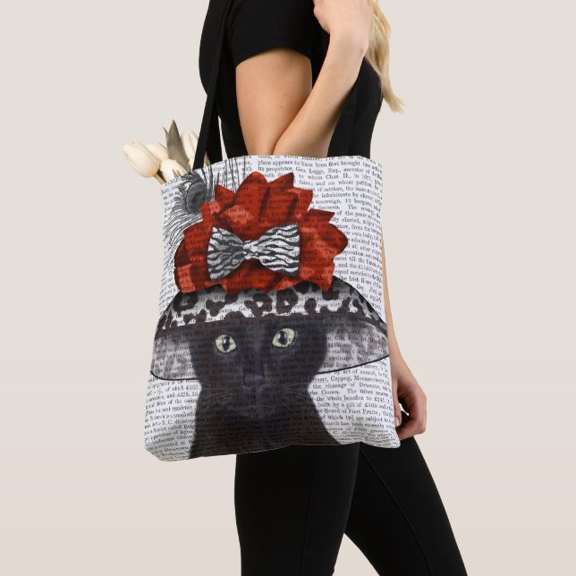 Black Cat with Fabulous Hat Tote Bag (Close Up)