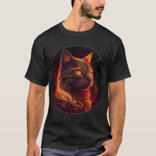 Black Cat With Fire Red & Golden Aura T-Shirt