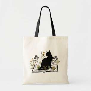 Black Cat with Floral Book tote bag