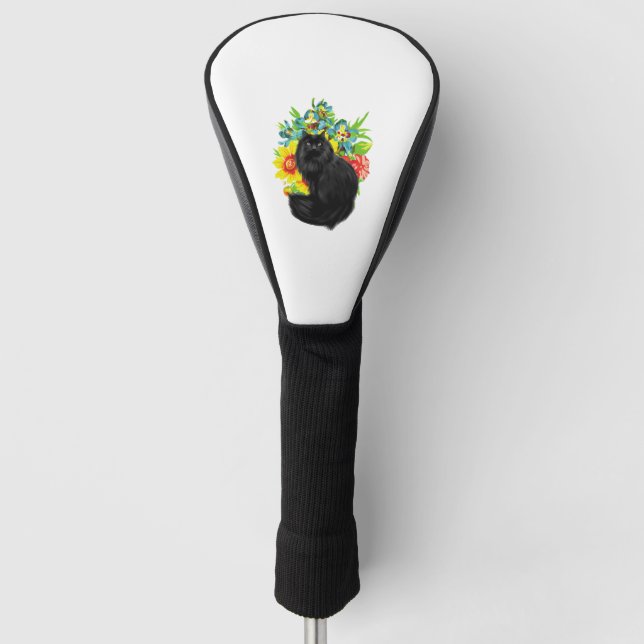 black cat with flower golf head cover (Front)