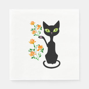 black cat with flower napkin