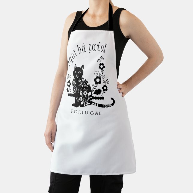 Black cat with flowers and Portuguese expression Apron (Insitu)