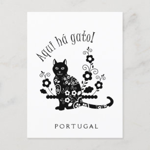 Black cat with flowers and Portuguese expression Postcard