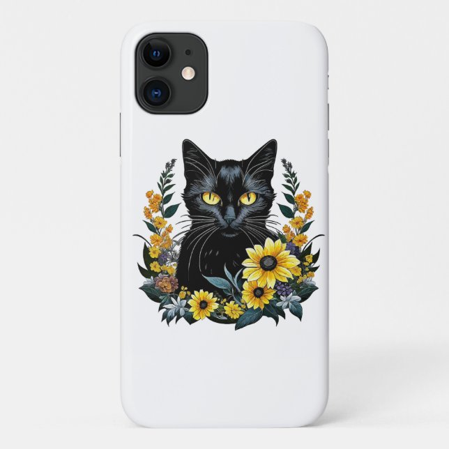 black cat with flowers Case-Mate iPhone case (Back)