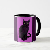 Black cat with fuchsia background mug