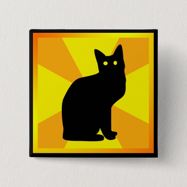 Black Cat with Glowing Eyes - 15 Cm Square Badge (Front)