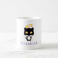 Black Cat With Golden Halo Cute Angel Personalised