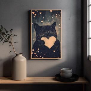 Black Cat with Golden Heart - Cat's Cosy Love Poster