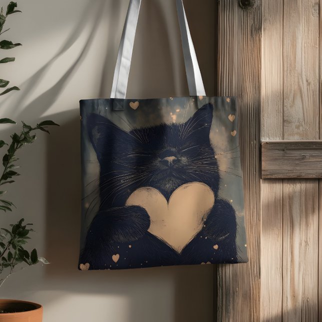 Black Cat with Golden Heart - Cat's Cosy Love Tote Bag (Creator Uploaded)