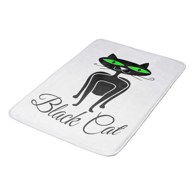 Black cat with green eyes bath mat (Angled)