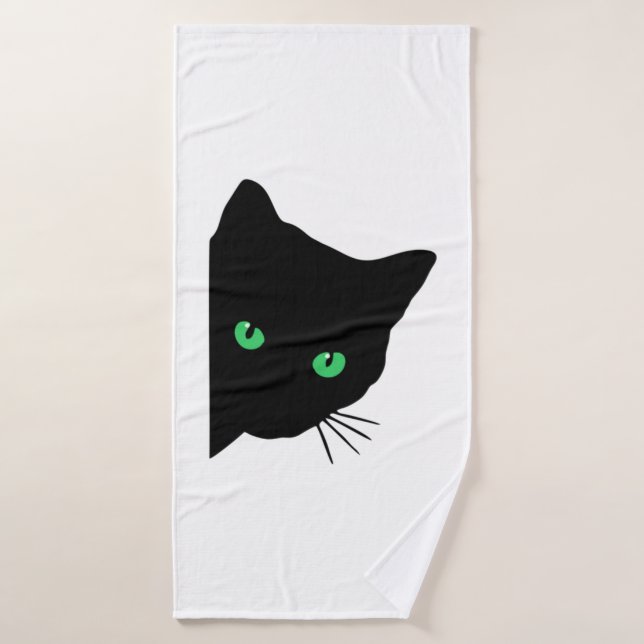black cat with green eyes   bath towel (Bath Towel)