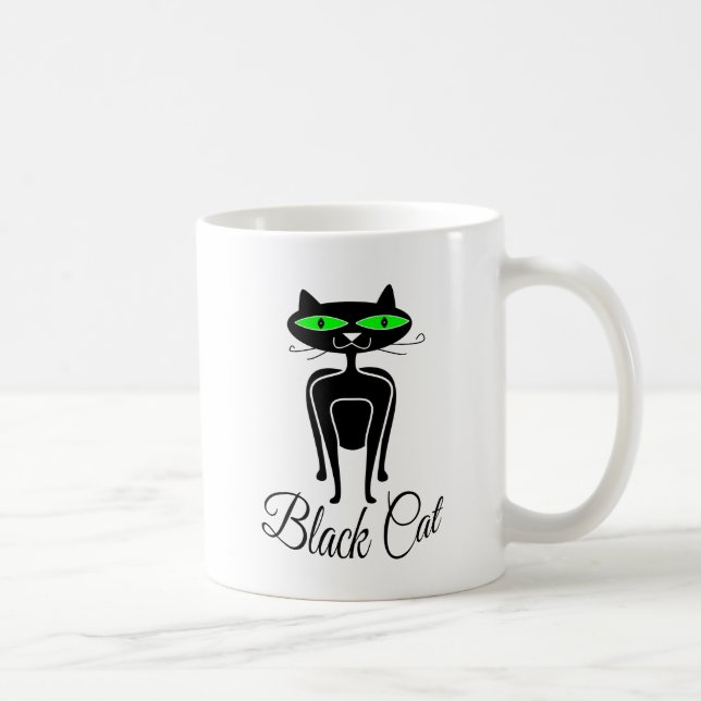 Black cat with green eyes coffee mug (Right)