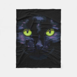 Black cat with green eyes fleece blanket