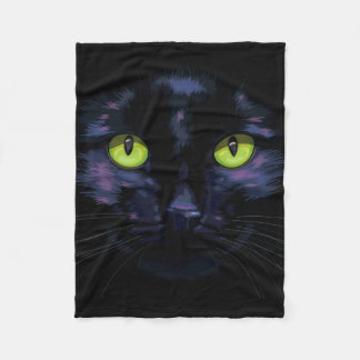 Black cat with green eyes fleece blanket