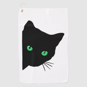 black cat with green eyes golf towel