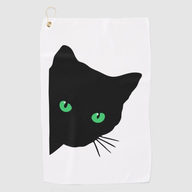 black cat with green eyes   golf towel (Front)