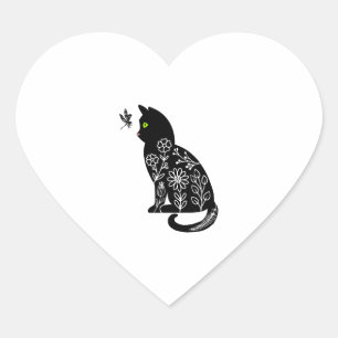 Black cat with green eyes heart sticker
