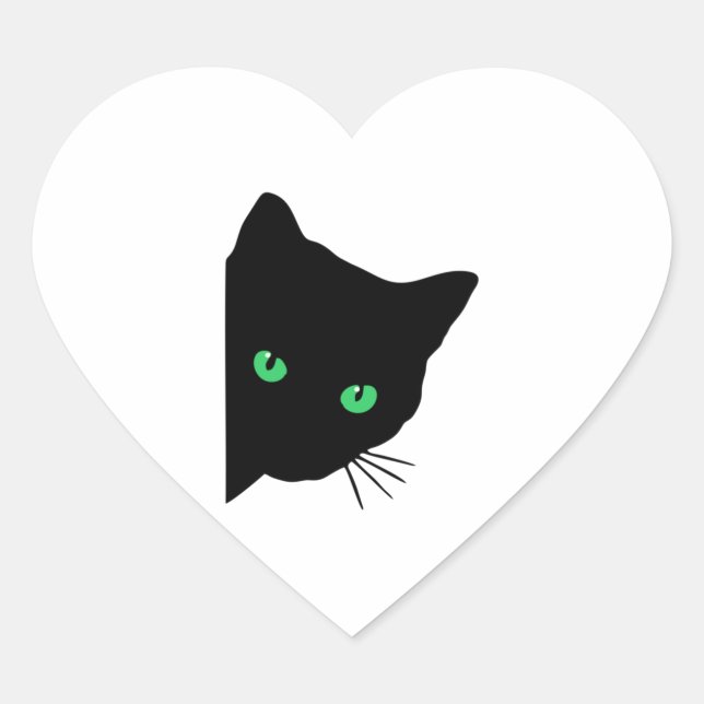 black cat with green eyes   heart sticker (Front)