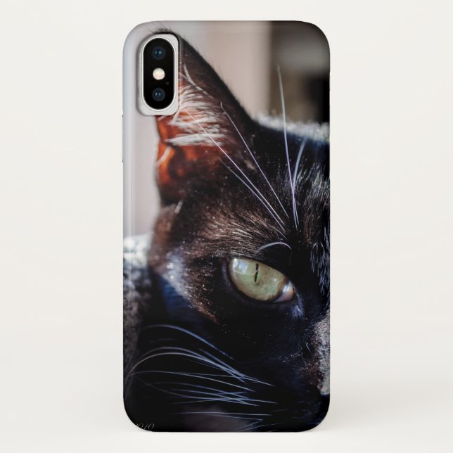 Black Cat with Green Eyes iPhone Case (Back)