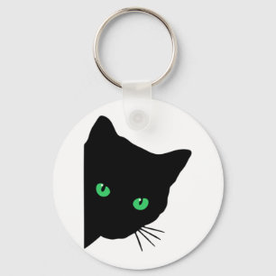 black cat with green eyes   key ring