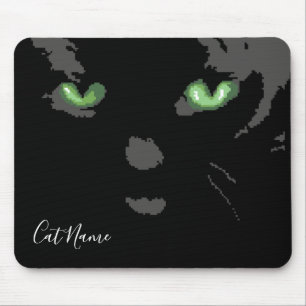 Black cat with green eyes mouse pad
