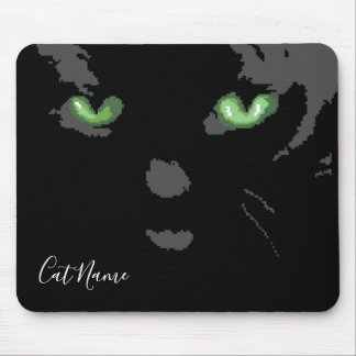Black cat with green eyes mouse pad